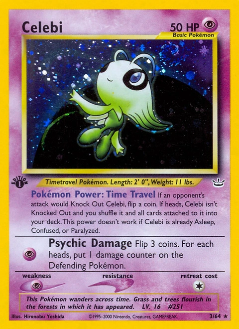 Celebi Pokémon card from Neo Revelation, number 3 (1st Edition print)