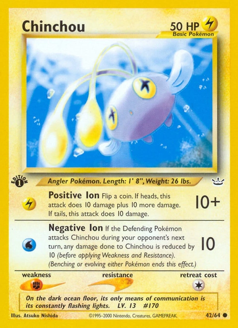 Chinchou Pokémon card from Neo Revelation, number 42 (1st Edition print)