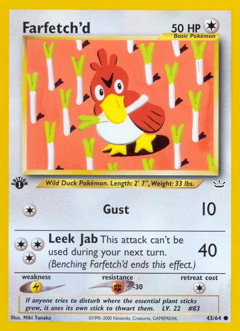 Farfetch'd Pokémon card from Neo Revelation, number 43 (1st Edition print)