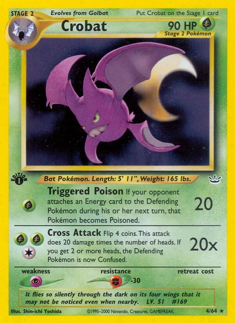 Crobat Pokémon card from Neo Revelation, number 4 (1st Edition print)