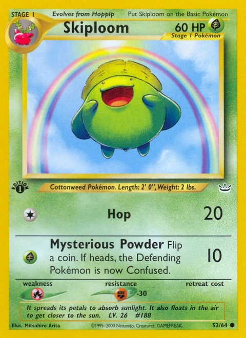 Skiploom Pokémon card from Neo Revelation, number 52 (1st Edition print)