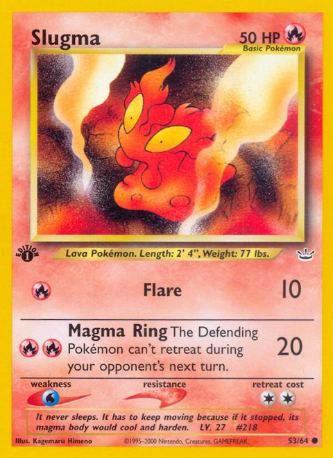 Slugma Pokémon card from Neo Revelation, number 53 (1st Edition print)