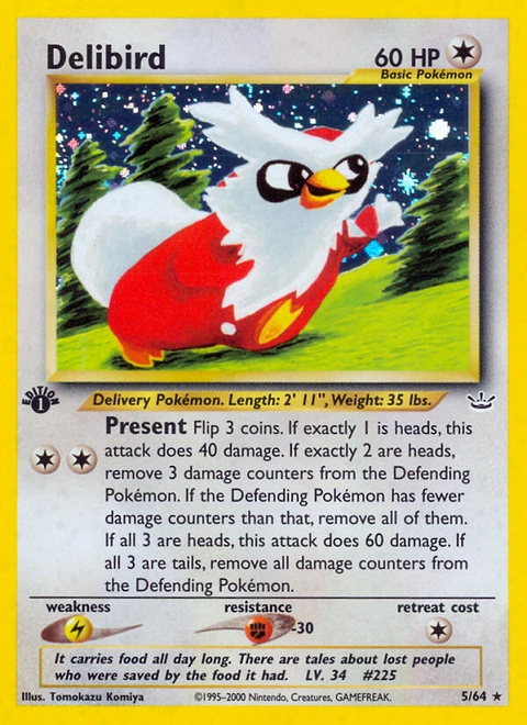 Delibird Pokémon card from Neo Revelation, number 5 (1st Edition print)