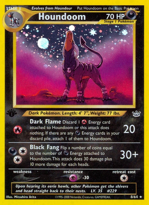 Houndoom Pokémon card from Neo Revelation, number 8 (1st Edition print)