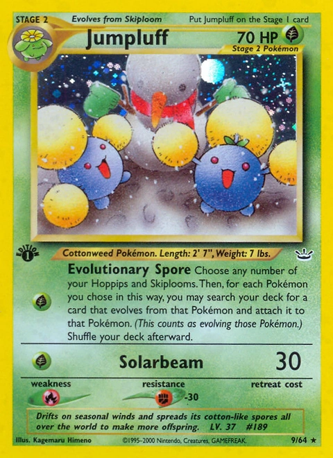 Jumpluff Pokémon card from Neo Revelation, number 9 (1st Edition print)