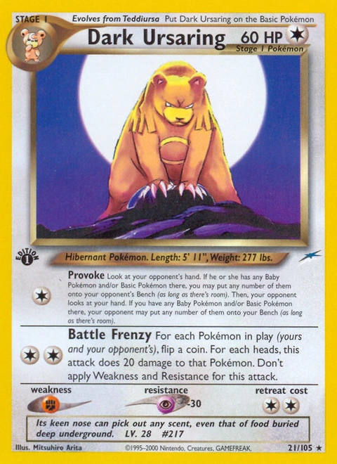 Dark Ursaring Pokémon card from Neo Destiny, number 21 (1st Edition print)