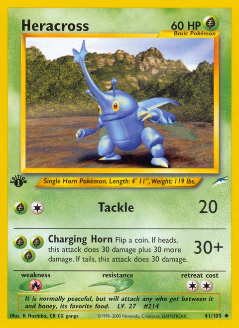 Heracross Pokémon card from Neo Destiny, number 41 (1st Edition print)