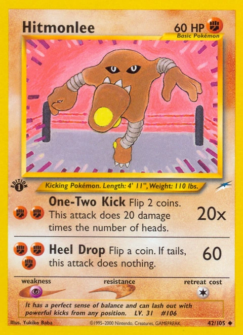 Hitmonlee Pokémon card from Neo Destiny, number 42 (1st Edition print)