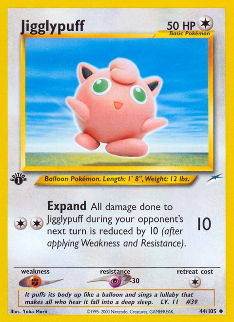 Jigglypuff Pokémon card from Neo Destiny, number 44 (1st Edition print)