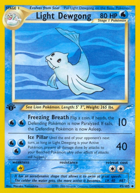 Light Dewgong Pokémon card from Neo Destiny, number 45 (1st Edition print)
