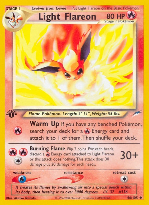 Light Flareon Pokémon card from Neo Destiny, number 46 (1st Edition print)
