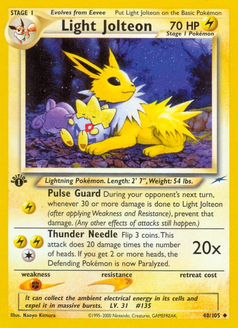 Light Jolteon Pokémon card from Neo Destiny, number 48 (1st Edition print)