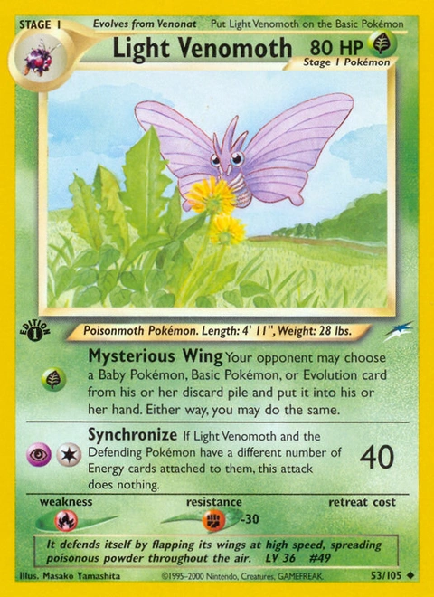 Light Venomoth Pokémon card from Neo Destiny, number 53 (1st Edition print)