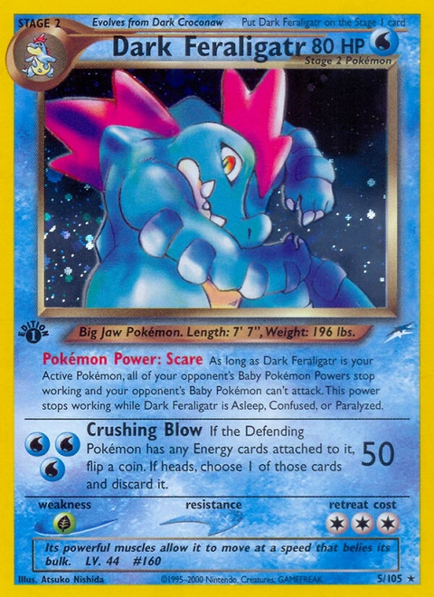 Dark Feraligatr Pokémon card from Neo Destiny, number 5 (1st Edition print)