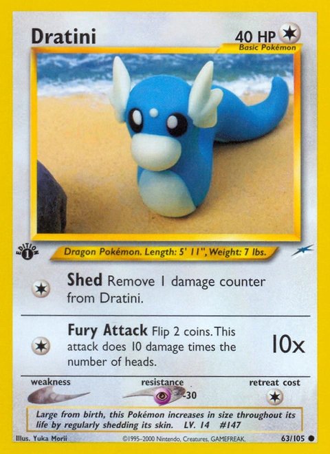 Dratini Pokémon card from Neo Destiny, number 63 (1st Edition print)