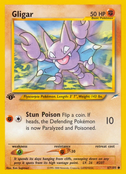 Gligar Pokémon card from Neo Destiny, number 67 (1st Edition print)