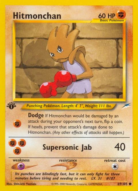 Hitmonchan Pokémon card from Neo Destiny, number 69 (1st Edition print)