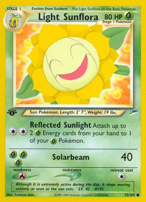 Light Sunflora Pokémon card from Neo Destiny, number 72 (1st Edition print)