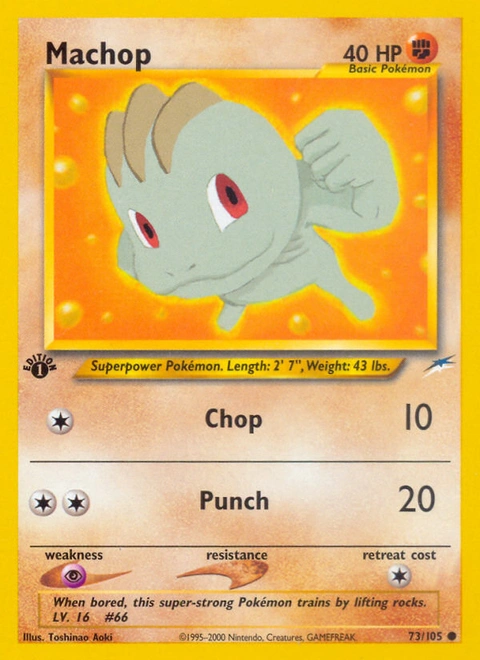 Machop Pokémon card from Neo Destiny, number 73 (1st Edition print)