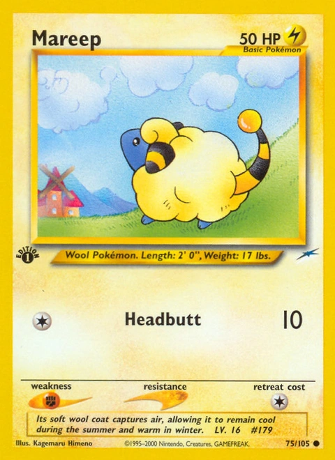 Mareep Pokémon card from Neo Destiny, number 75 (1st Edition print)