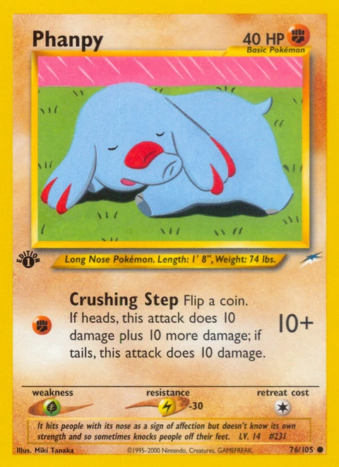 Phanpy Pokémon card from Neo Destiny, number 76 (1st Edition print)