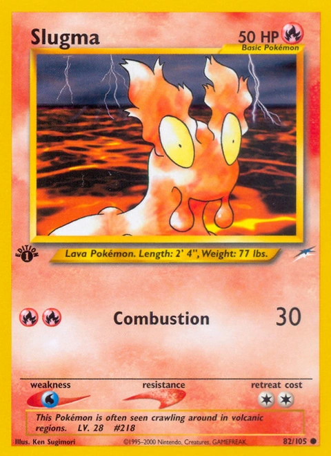 Slugma Pokémon card from Neo Destiny, number 82 (1st Edition print)