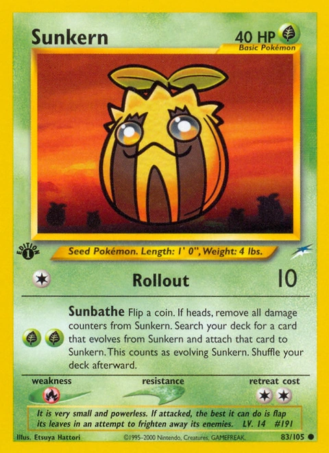 Sunkern Pokémon card from Neo Destiny, number 83 (1st Edition print)