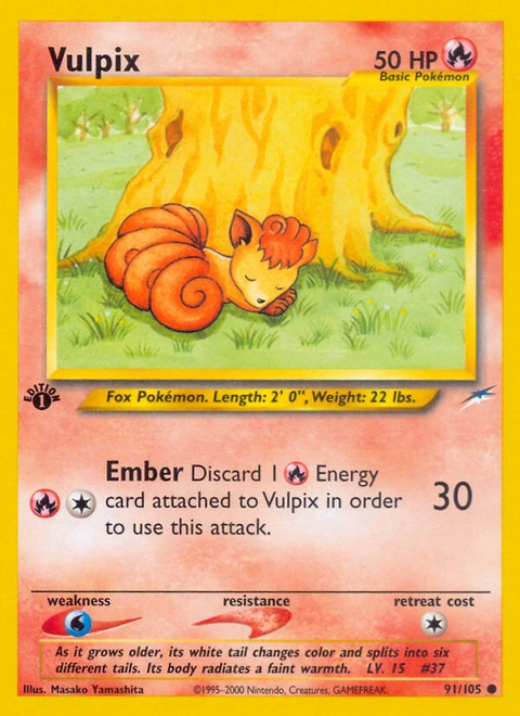 Vulpix Pokémon card from Neo Destiny, number 91 (1st Edition print)