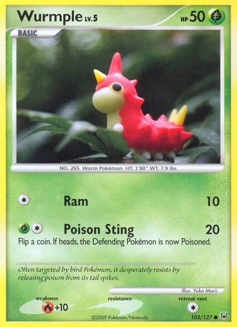 Wurmple Pokémon card from Platinum, number 103 (Standard print)