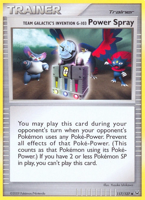 Team Galactic's Invention G-103 Power Spray Pokémon card from Platinum, number 117 (Standard print)