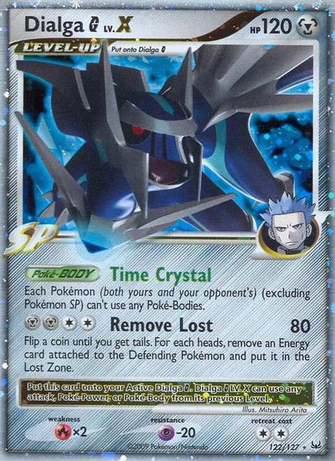 Dialga G LV.X Pokémon card from Platinum, number 122 (Holo print)