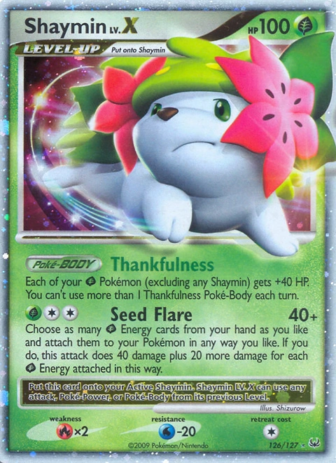 Shaymin LV.X Pokémon card from Platinum, number 126 (Holo print)