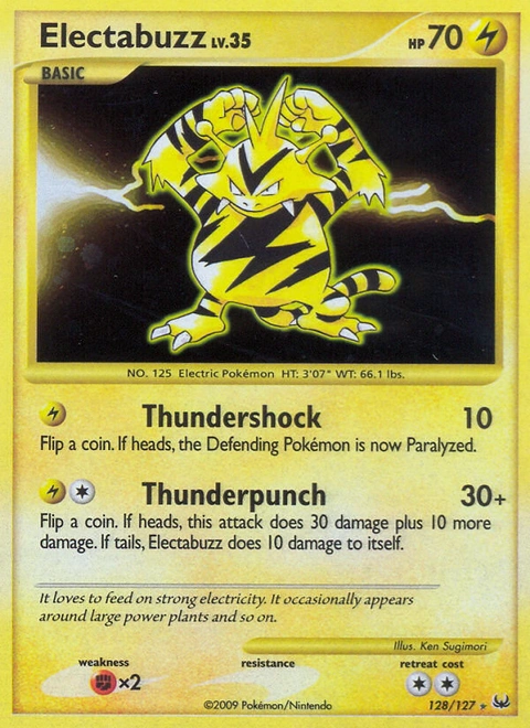 Electabuzz Pokémon card from Platinum, number 128 (Holo print)