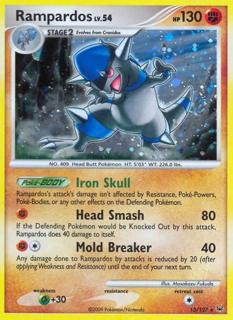 Rampardos Pokémon card from Platinum, number 13 (Holo print)