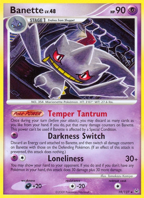 Banette Pokémon card from Platinum, number 19 (Standard print)