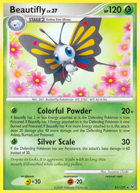 Beautifly Pokémon card from Platinum, number 21 (Standard print)