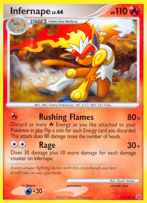 Infernape Pokémon card from Platinum, number 31 (Standard print)