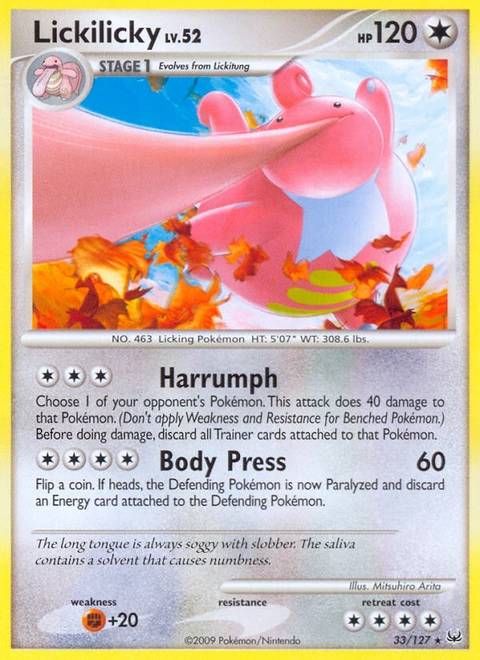 Lickilicky Pokémon card from Platinum, number 33 (Standard print)