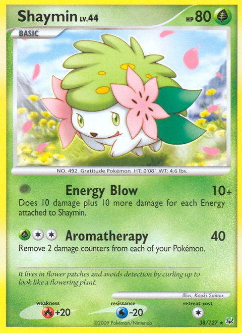 Shaymin Pokémon card from Platinum, number 38 (Standard print)
