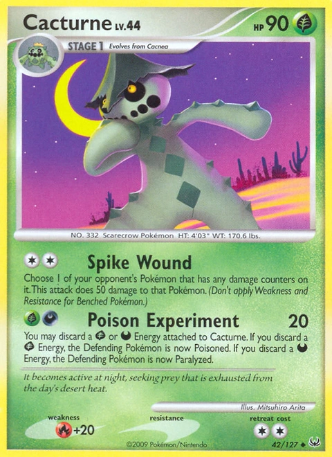 Cacturne Pokémon card from Platinum, number 42 (Standard print)