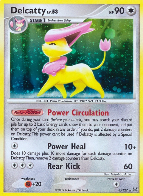 Delcatty Pokémon card from Platinum, number 4 (Holo print)