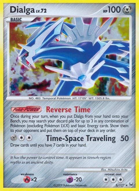 Dialga Pokémon card from Platinum, number 5 (Holo print)