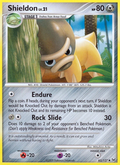 Shieldon Pokémon card from Platinum, number 62 (Standard print)