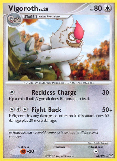 Vigoroth Pokémon card from Platinum, number 64 (Standard print)