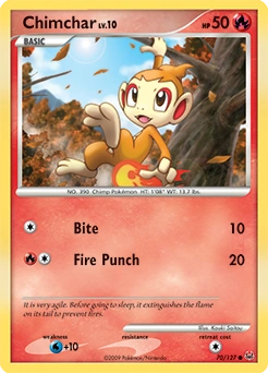 Chimchar Pokémon card, number 70