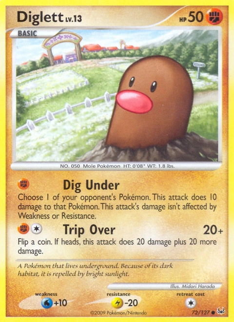 Diglett Pokémon card from Platinum, number 72 (Standard print)