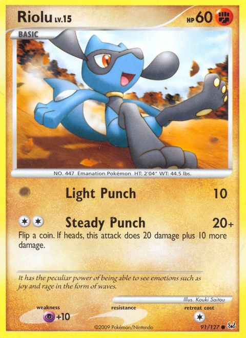 Riolu Pokémon card from Platinum, number 91 (Standard print)