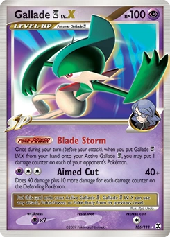 Gallade E4 LV.X Pokémon card, number 106