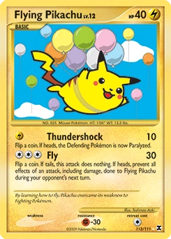 Flying Pikachu Pokémon card, number 113