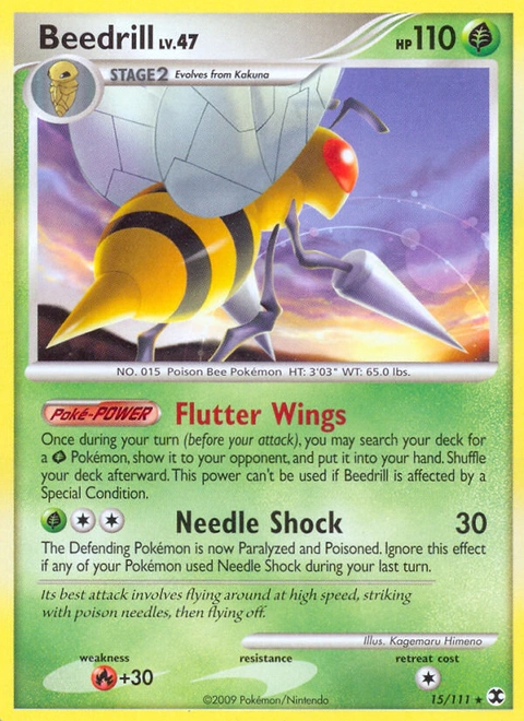 Beedrill Pokémon card from Rising Rivals, number 15 (Standard print)